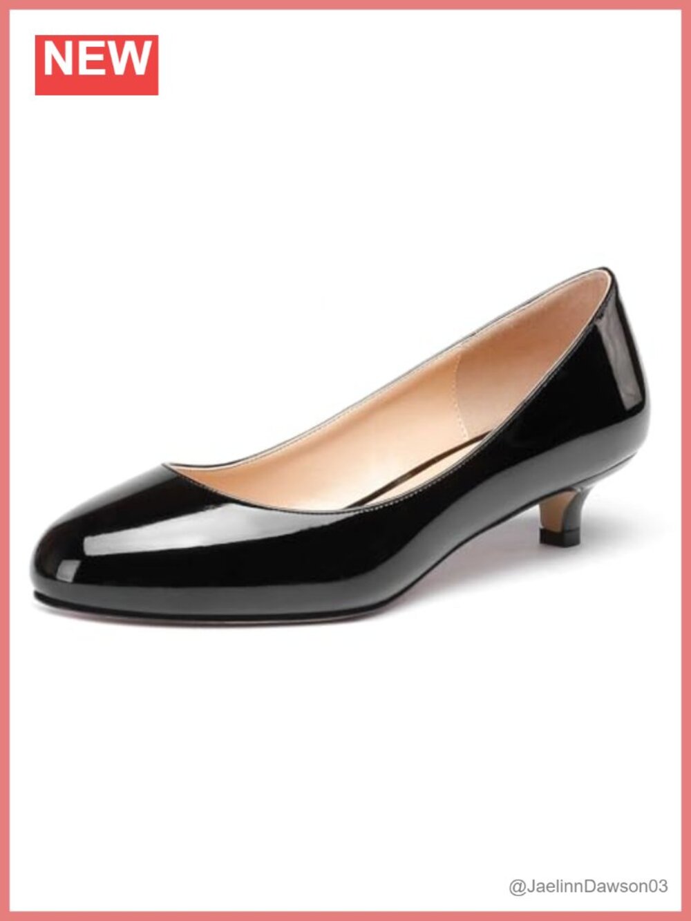 Women's Kitten Heels 1.4" Low Heel Pumps Round Toe Slip On Patent Dress Shoes